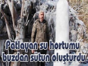 Patlayan su hortumu buzdan sütun oluşturdu