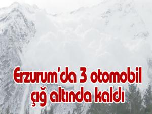 Erzurumda 3 otomobil çığ altında kaldı