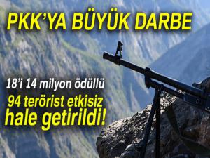 Tunceli'de 18i 14 milyon ödüllü, 94 terörist etkisiz hale getirildi