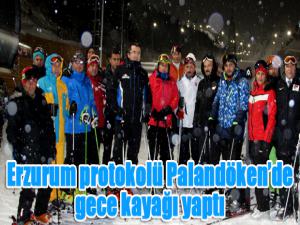 Erzurum protokolü Palandökende gece kayağı yaptı