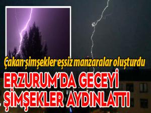 Erzurumda geceyi şimşekler aydınlattı