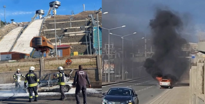 Seyir halindeki araç alev topuna döndü